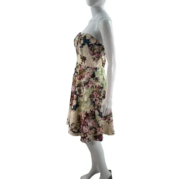 Davids Bridal Womens Strapless Dress 4 Floral Lace Fit & Flare Tea Garden Length - Picture 7 of 16